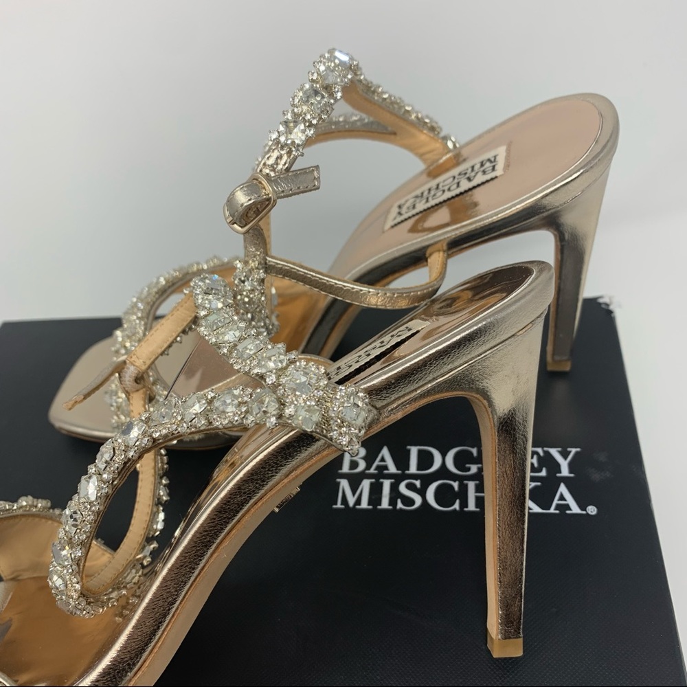 Badgley Mischka Rose Gold Crystal Embellished Heels - Picture 5 of 10